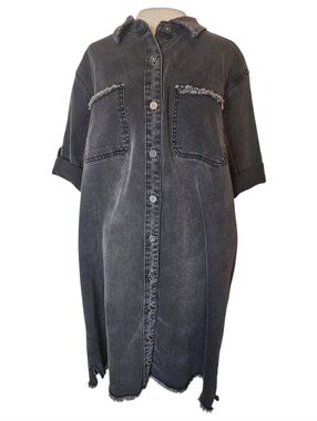 Style & Co Washed Black Denim Shirt Dress Plus Size 18W Washed Black Utility